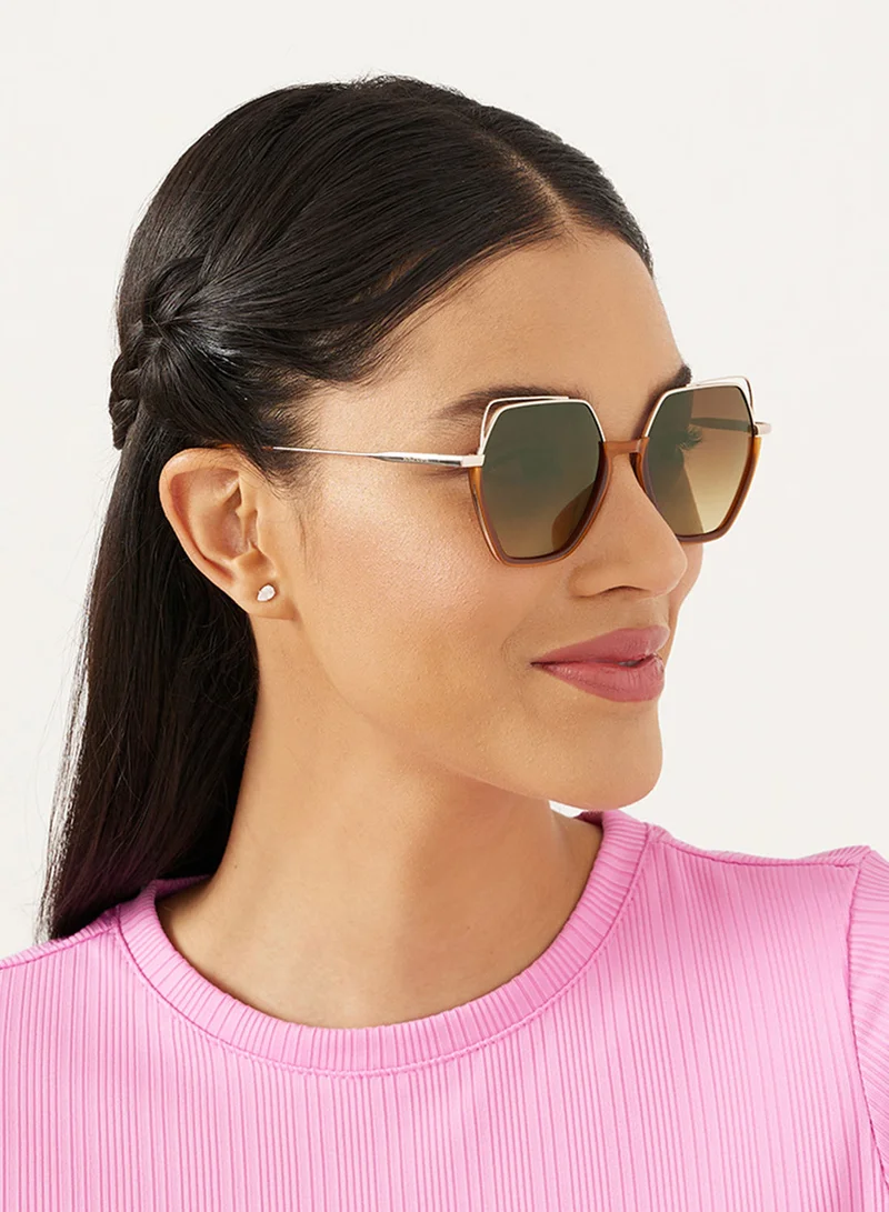 30Sundays Grace,Women Sunglasses, Geometric Sunglasses, UV Protection: UV400 (Brown,Brown)
