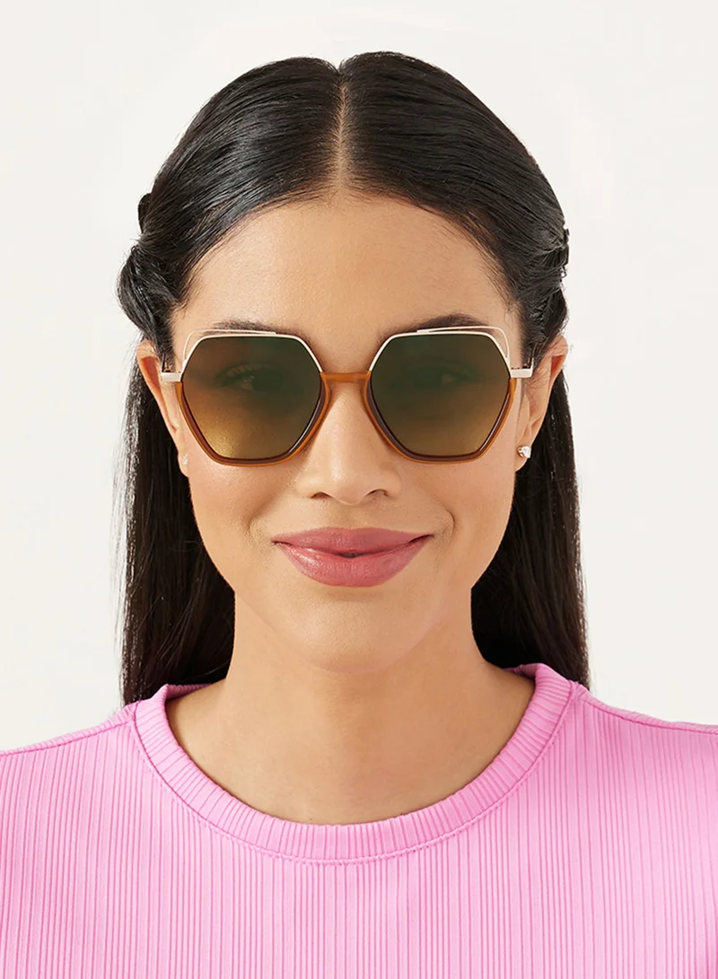30Sundays Grace,Women Sunglasses, Geometric Sunglasses, UV Protection: UV400 (Brown,Brown)