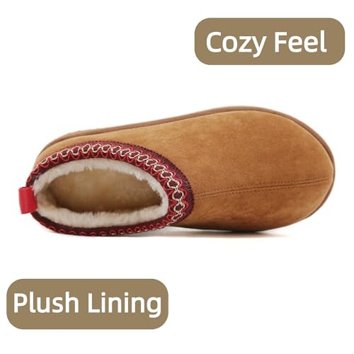 SMajong Women's Slippers Mens Platform Mini Boots Fuzzy House Slipper Fur Fleece Winter Home Shoes Indoor and Outdoor Red Brwon US 10.5 Women/9 Men - Image 5
