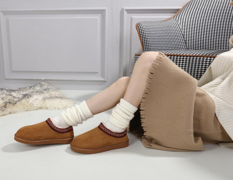 SMajong Women's Slippers Mens Platform Mini Boots Fuzzy House Slipper Fur Fleece Winter Home Shoes Indoor and Outdoor Red Brwon US 10.5 Women/9 Men - Image 2