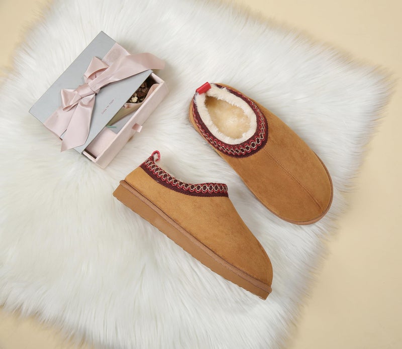 SMajong Women's Slippers Mens Platform Mini Boots Fuzzy House Slipper Fur Fleece Winter Home Shoes Indoor and Outdoor Red Brwon US 10.5 Women/9 Men - Image 3