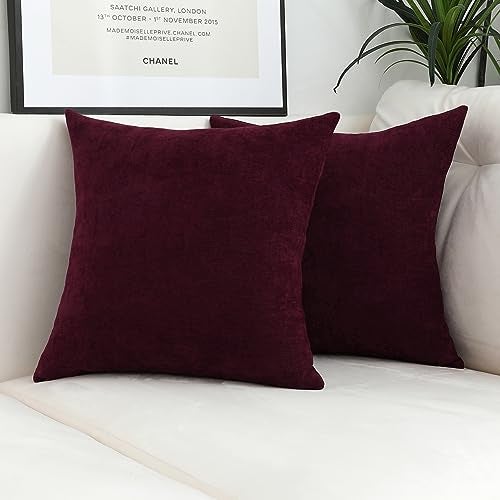Jeneoo Burgundy Decorative Throw Pillow Covers Soft Chenille Comfy Solid Couch Cushion Case Decor (Set of 2, 18 x 18 Inches) - Image 2