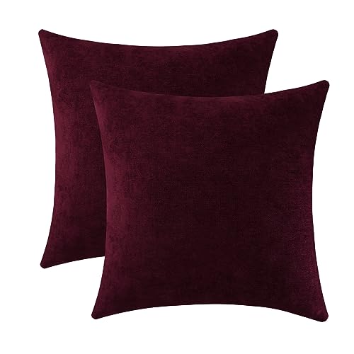 Jeneoo Burgundy Decorative Throw Pillow Covers Soft Chenille Comfy Solid Couch Cushion Case Decor (Set of 2, 18 x 18 Inches) - Image 1