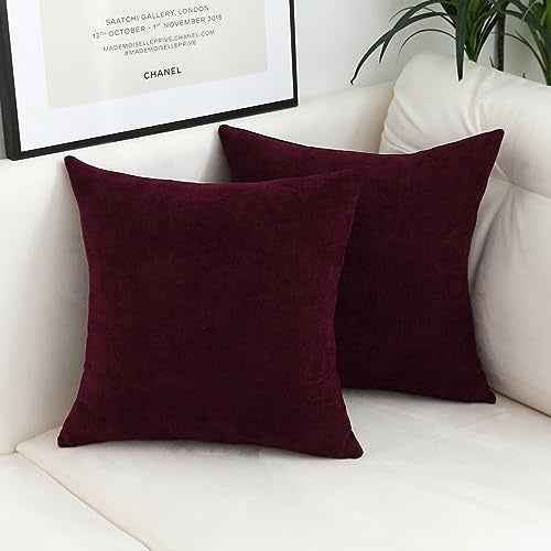 Jeneoo Burgundy Decorative Throw Pillow Covers Soft Chenille Comfy Solid Couch Cushion Case Decor (Set of 2, 18 x 18 Inches) - Image 3