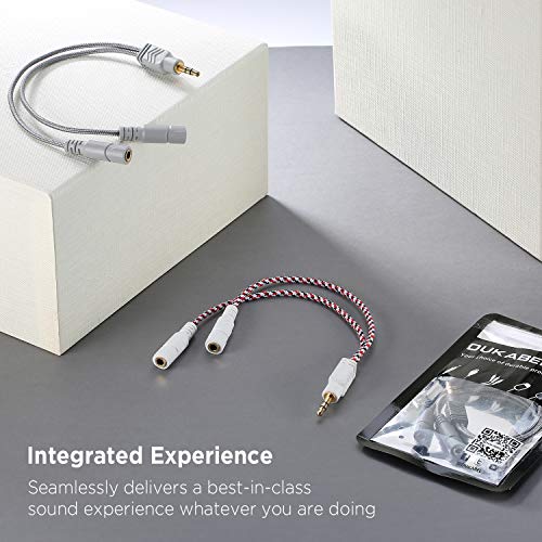 DUKABEL Headphone Splitter, AUX Splitter Cable for Headset Knitted 3.5mm Splitter 2-Way Audio Splitter Stereo Audio Y Cable Produces Equal Audio Output for Headphones Earphones Speakers Joy Series - Image 3