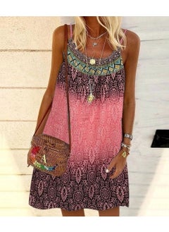 Generic 2022 Summer Best-selling Loose-fitting Chiffon Dress Printing European American Style Sleeveless Fashion Dress Pink 
