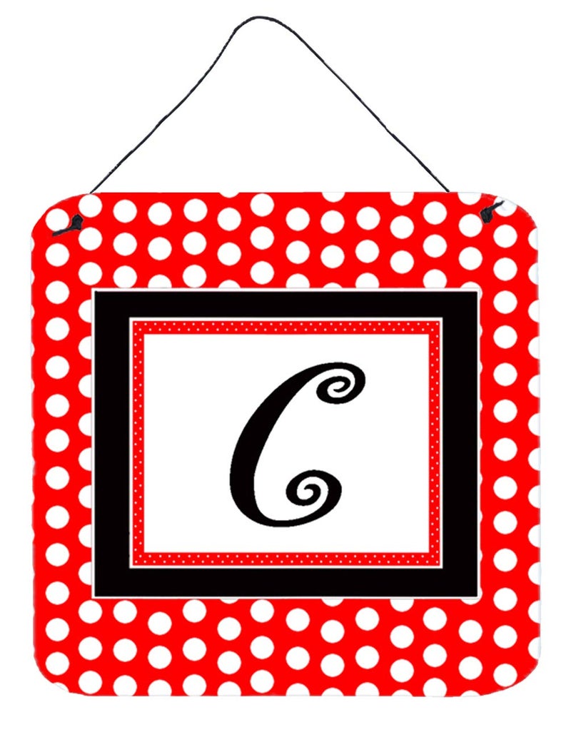 Caroline's Treasures CJ1012-CDS66 Letter C Initial - Red Black Polka Dots Wall or Door Hanging Prints Aluminum Metal Sign Kitchen Wall Bar Bathroom Plaque Home Decor  6x6  Multicolor