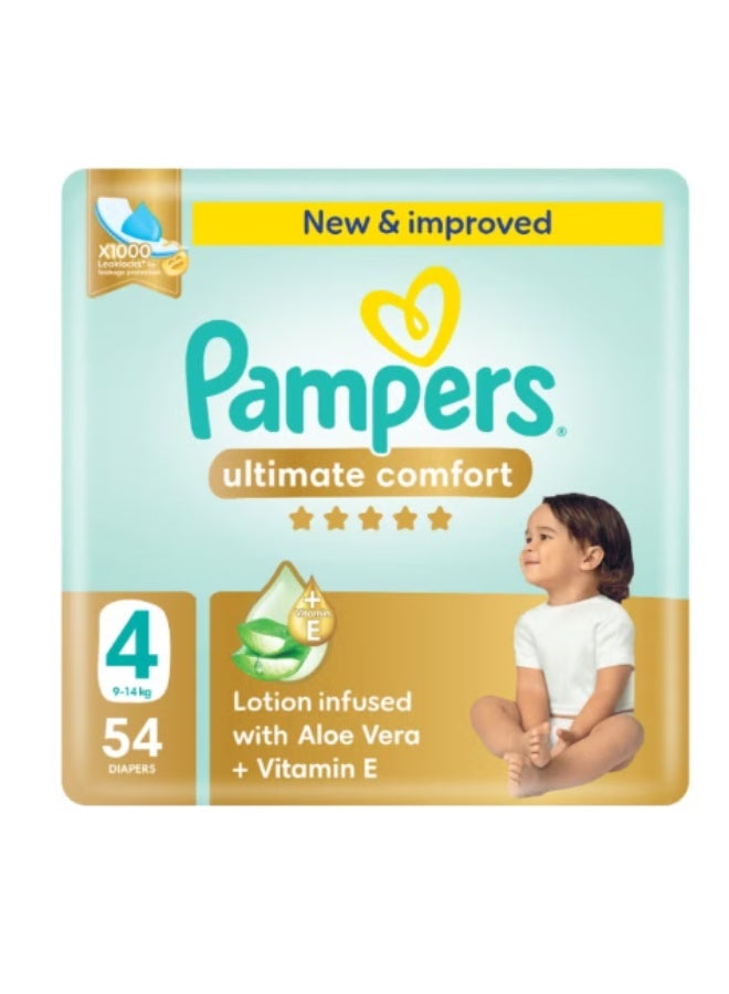 Premium Care Taped Baby Diapers, Size 4, 9-14 kg, Softest Absorption for Ultimate Skin Protection, 54 Count