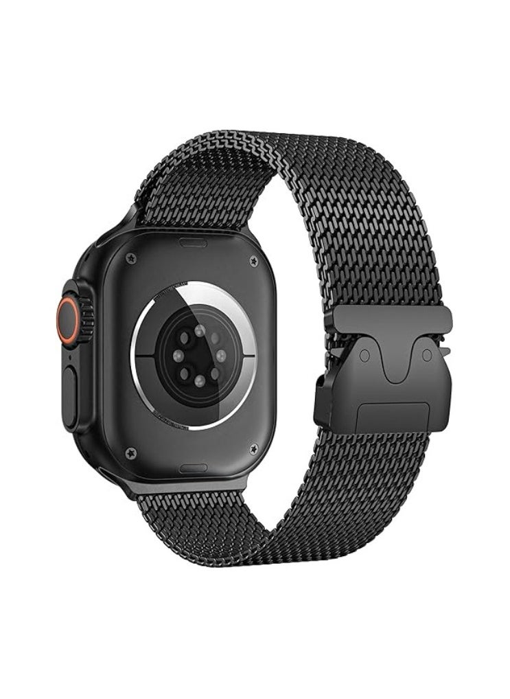 Generic - Titanium Milanese Mesh Loop for Apple Watch Band 49mm 46mm 45mm 44mm Men Women, DLC Scratch-resistant Coating Breathable Replacement Strap with Adjustable Parachute-style Buckle for iWatch Ultra 2/SE/Series 10 9 8 7 6 5 4, Black - Image 1