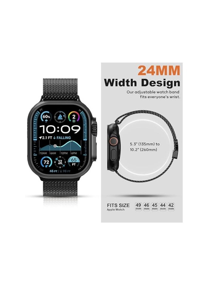 Generic - Titanium Milanese Mesh Loop for Apple Watch Band 49mm 46mm 45mm 44mm Men Women, DLC Scratch-resistant Coating Breathable Replacement Strap with Adjustable Parachute-style Buckle for iWatch Ultra 2/SE/Series 10 9 8 7 6 5 4, Black - Image 1