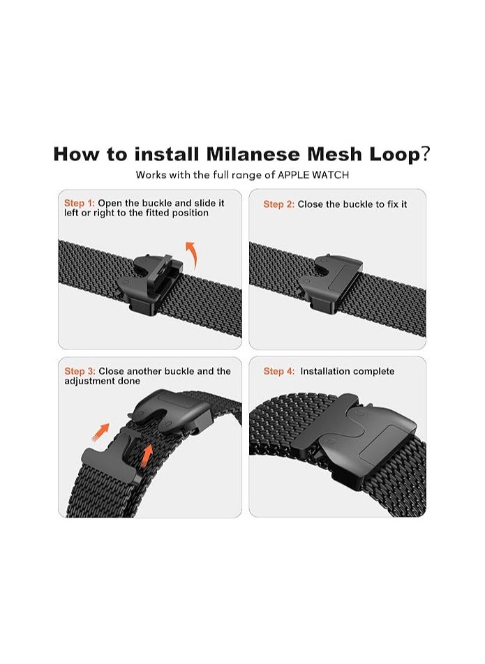 Generic - Titanium Milanese Mesh Loop for Apple Watch Band 49mm 46mm 45mm 44mm Men Women, DLC Scratch-resistant Coating Breathable Replacement Strap with Adjustable Parachute-style Buckle for iWatch Ultra 2/SE/Series 10 9 8 7 6 5 4, Black - Image 1
