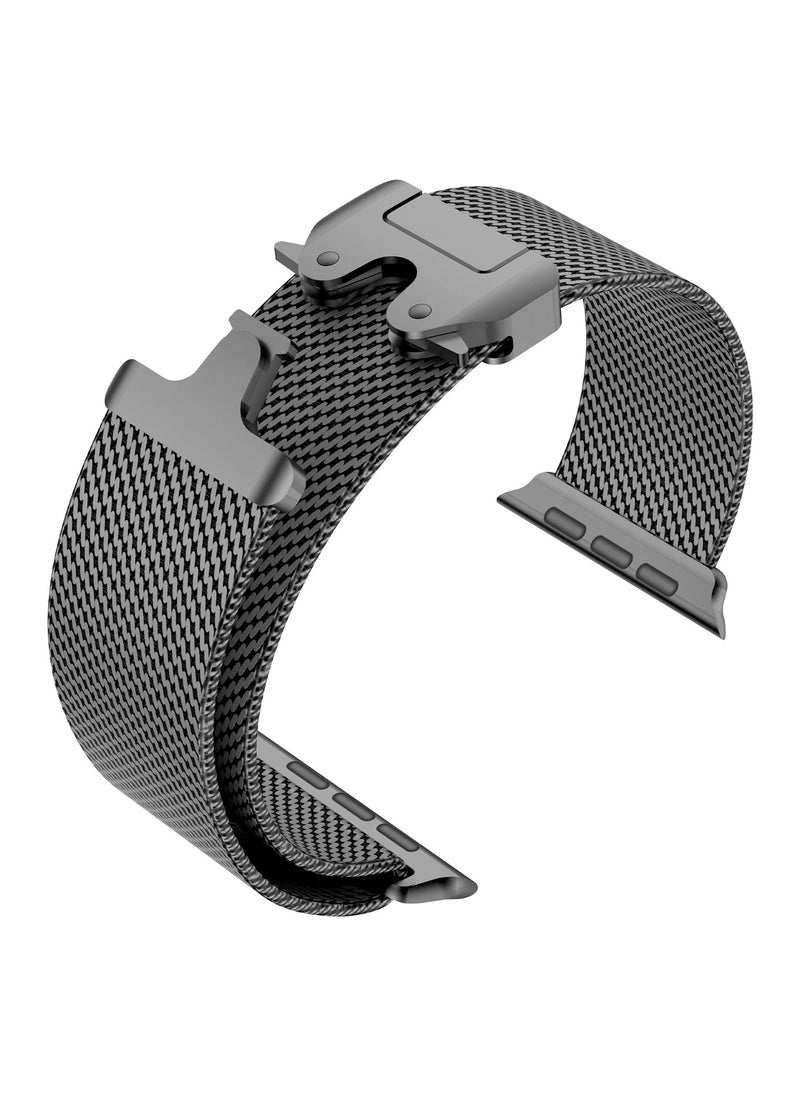 Generic - Titanium Milanese Mesh Loop for Apple Watch Band 49mm 46mm 45mm 44mm Men Women, DLC Scratch-resistant Coating Breathable Replacement Strap with Adjustable Parachute-style Buckle for iWatch Ultra 2/SE/Series 10 9 8 7 6 5 4, Black - Image 1