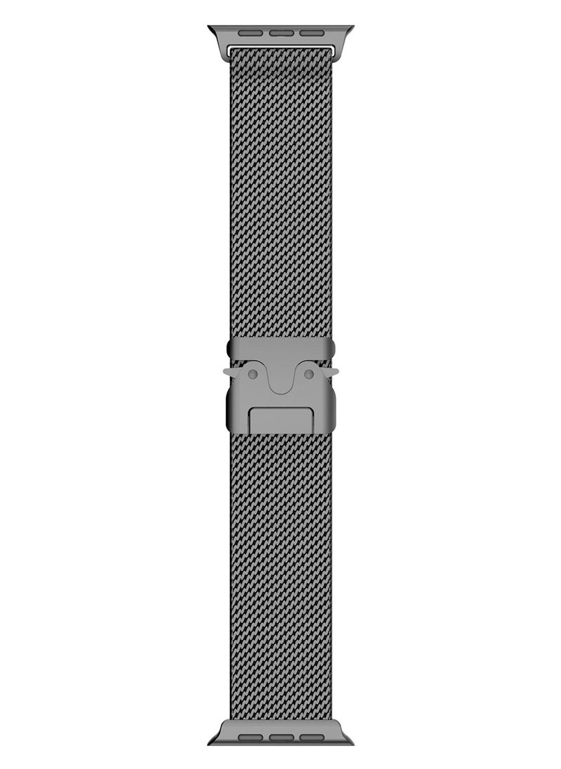 Generic - Titanium Milanese Mesh Loop for Apple Watch Band 49mm 46mm 45mm 44mm Men Women, DLC Scratch-resistant Coating Breathable Replacement Strap with Adjustable Parachute-style Buckle for iWatch Ultra 2/SE/Series 10 9 8 7 6 5 4, Black - Image 1