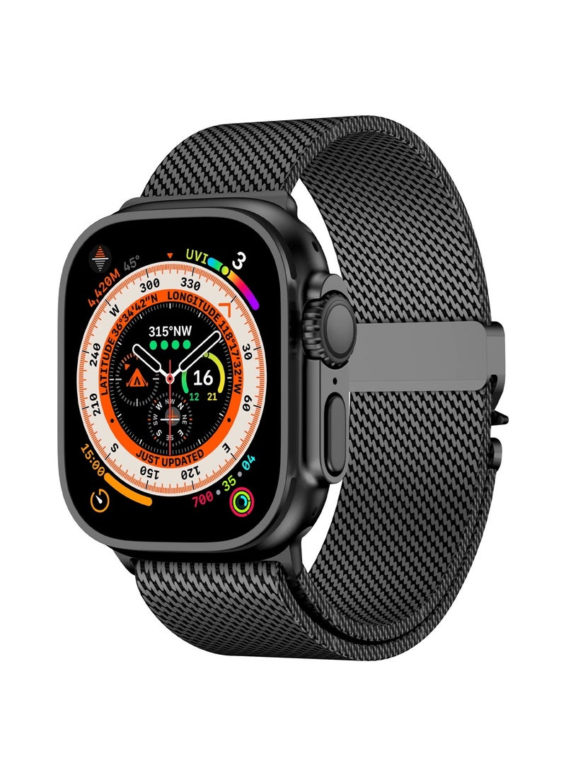 Generic - Titanium Milanese Mesh Loop for Apple Watch Band 49mm 46mm 45mm 44mm Men Women, DLC Scratch-resistant Coating Breathable Replacement Strap with Adjustable Parachute-style Buckle for iWatch Ultra 2/SE/Series 10 9 8 7 6 5 4, Black - Image 1