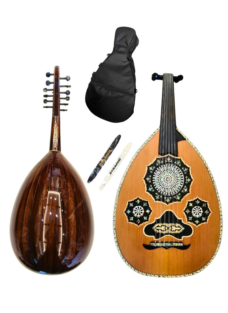 Al-Karz Music Professional Suwer Lux Oud with Cedar Top Blue Shell Inlay Sheesham Back Ebony Fingerboard and Pegs Including Case and Picks 