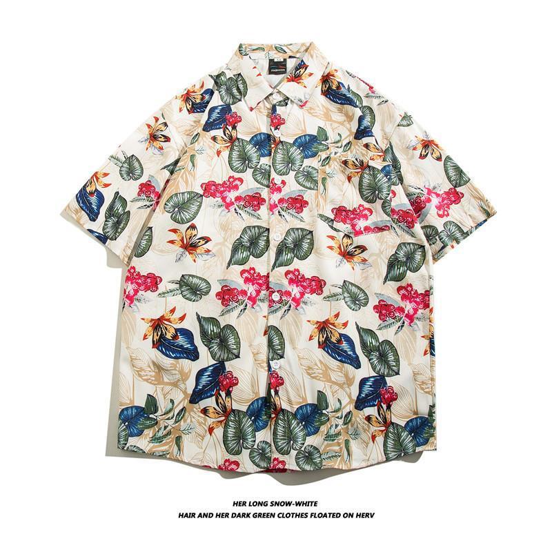 Summer Ins Vintage Floral Printed Short-Sleeved Shirt Men'S Fashion Brand Street Bf Lazy Style Couple Flower Shirt Jacket - Image 4