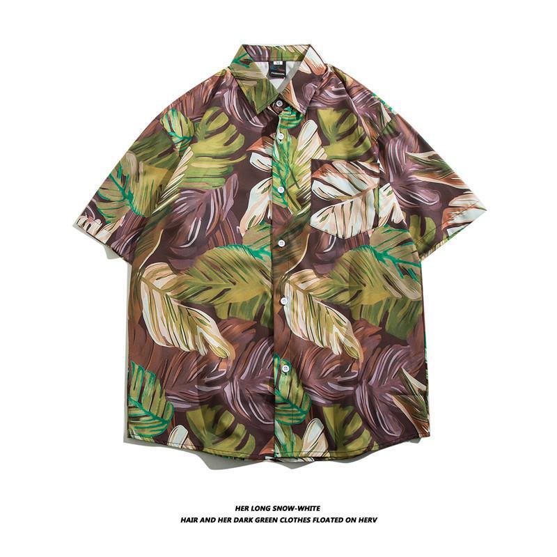 Summer Ins Vintage Floral Printed Short-Sleeved Shirt Men'S Fashion Brand Street Bf Lazy Style Couple Flower Shirt Jacket - Image 1