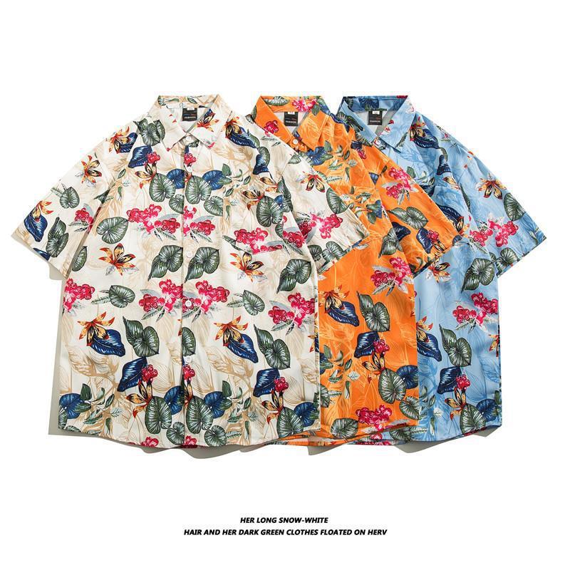 Summer Ins Vintage Floral Printed Short-Sleeved Shirt Men'S Fashion Brand Street Bf Lazy Style Couple Flower Shirt Jacket - Image 5