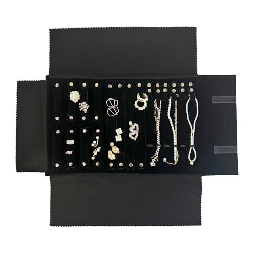 UnionPlus Velvet Jewelry Case Roll Bag for Necklace Bracelet Earrings Rings Multi-compartments, Great Jewelry Organizer for Travel, Black - Image 1