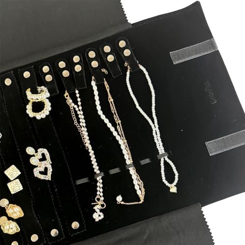 UnionPlus Velvet Jewelry Case Roll Bag for Necklace Bracelet Earrings Rings Multi-compartments, Great Jewelry Organizer for Travel, Black - Image 4