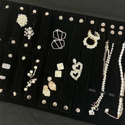 UnionPlus Velvet Jewelry Case Roll Bag for Necklace Bracelet Earrings Rings Multi-compartments, Great Jewelry Organizer for Travel, Black - Image 5