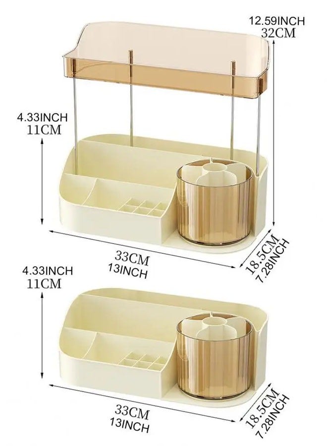 MLADEN 360 Rotating Makeup Organizer Large Capacity Makeup Storage Box with Brush Holder Multi-functional Cosmetics Jewelry Storage Box Desktop Dressing Table - Image 2