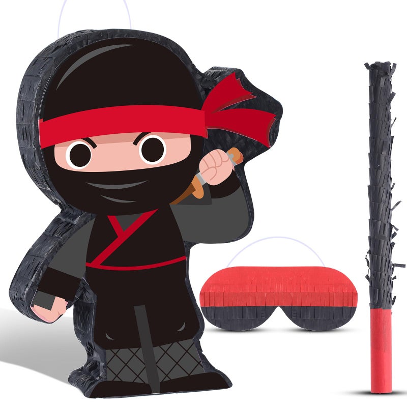 Harrycle Ninja Piata Mini with Blindfold for Birthday Party Supplies Bat and Filler for Birthday Party Decorations Boys Girls and Adults Game Warrior Halloween Favors - Image 2