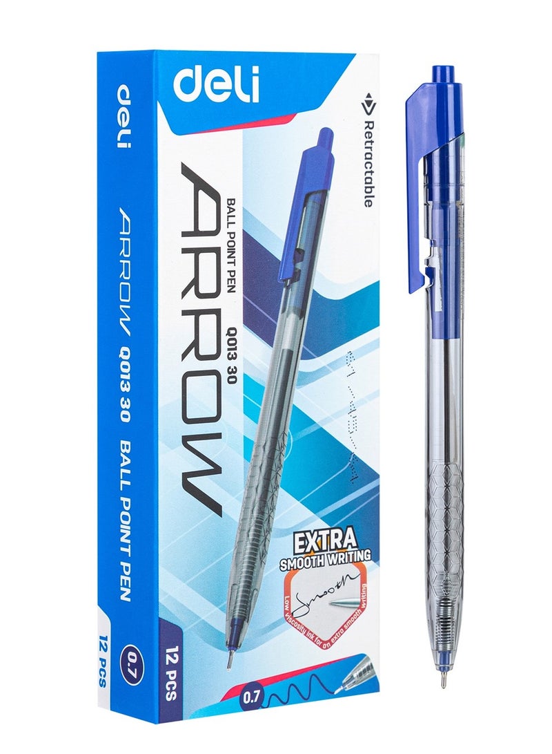 Deli 12-Piece Arrow Retractable Ballpoint Pen Set 0.7mm Tip Blue Ink - Image 1