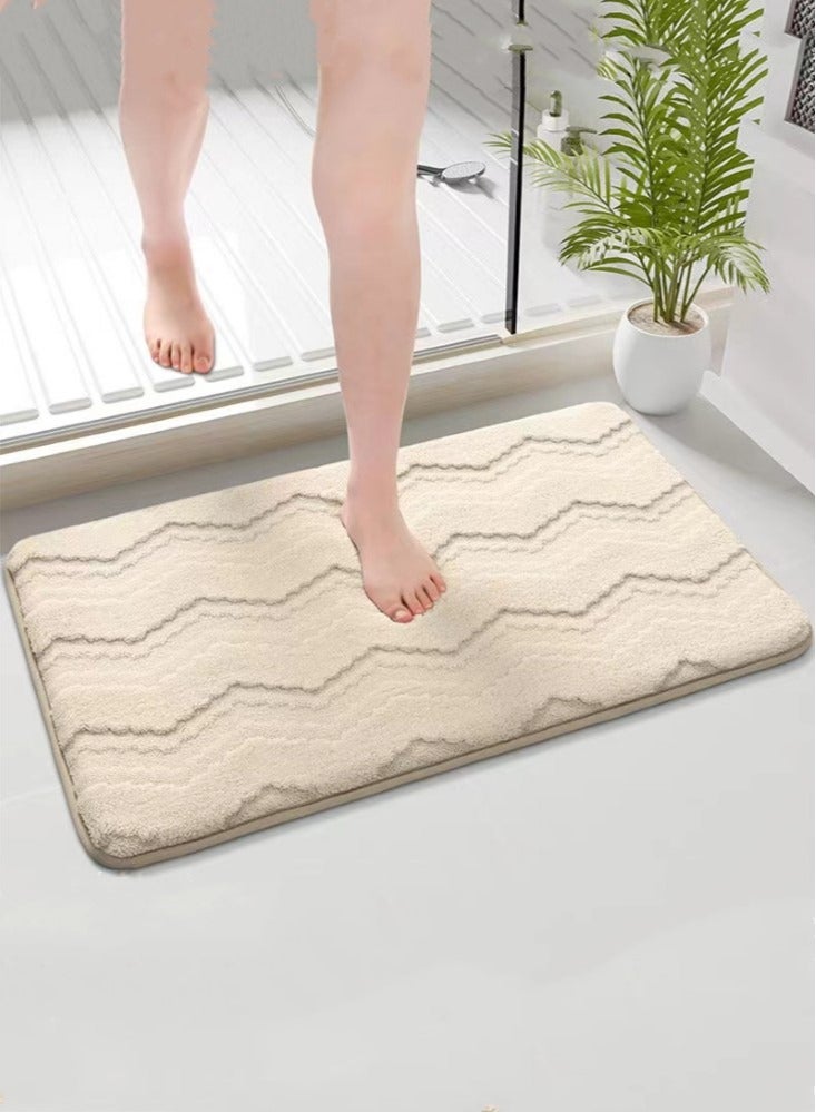Kutis 1-Piece Bath Mat Anti Slip Bathroom Floor Mats and Quick Dry Bath Rug Super Absorbent Bathtub Mat Polyester Beige 60x40 cm - Image 1