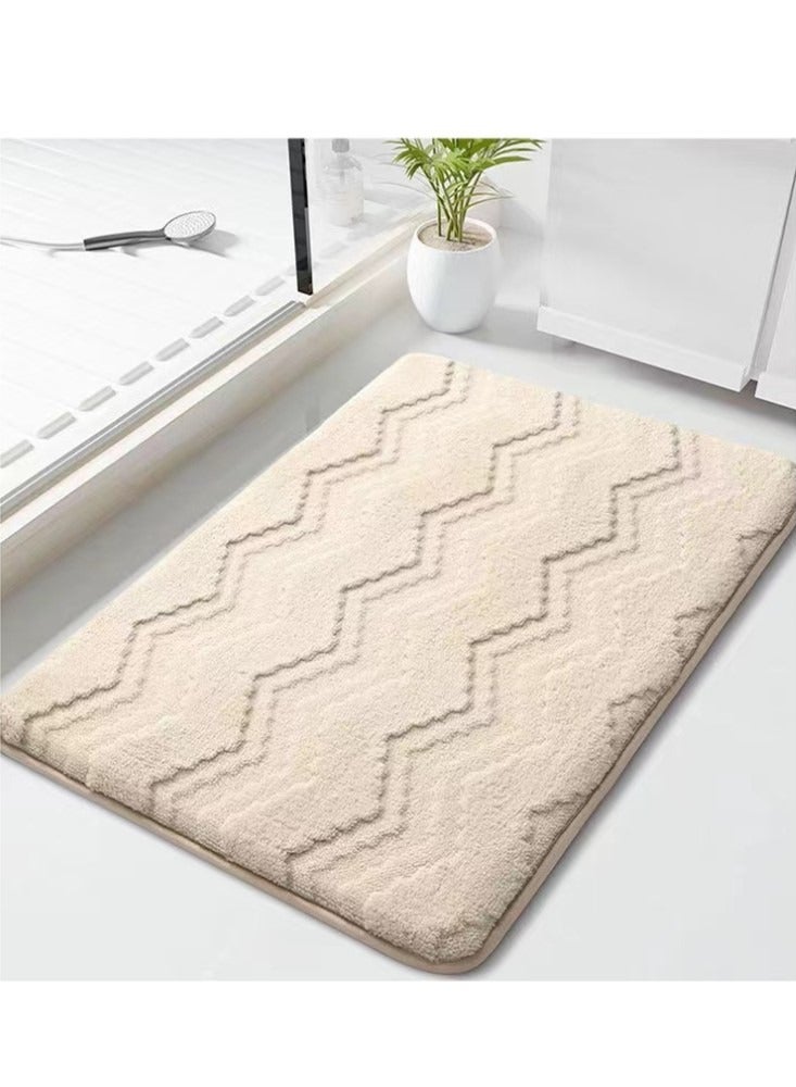 Kutis 1-Piece Bath Mat Anti Slip Bathroom Floor Mats and Quick Dry Bath Rug Super Absorbent Bathtub Mat Polyester Beige 60x40 cm - Image 2