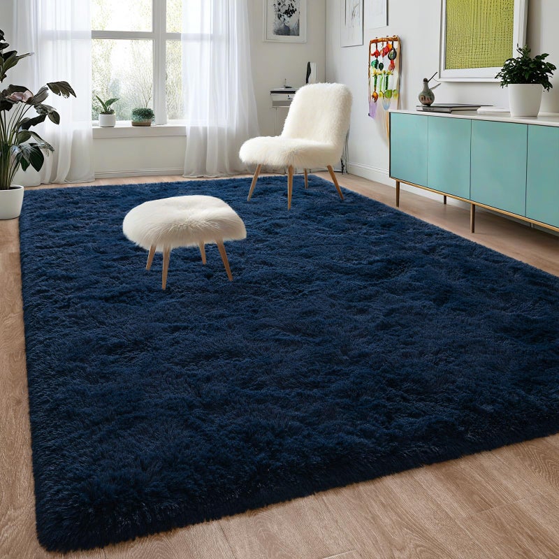 DweIke Fluffy Navy Blue Rugs for Bedroom Living Room 3x5 Feet Soft Plush Shaggy Dark Blue Girls Boys Kids Rug NonSlip and Machine Washable Carpet for Dorm Nursery Classroom Decor