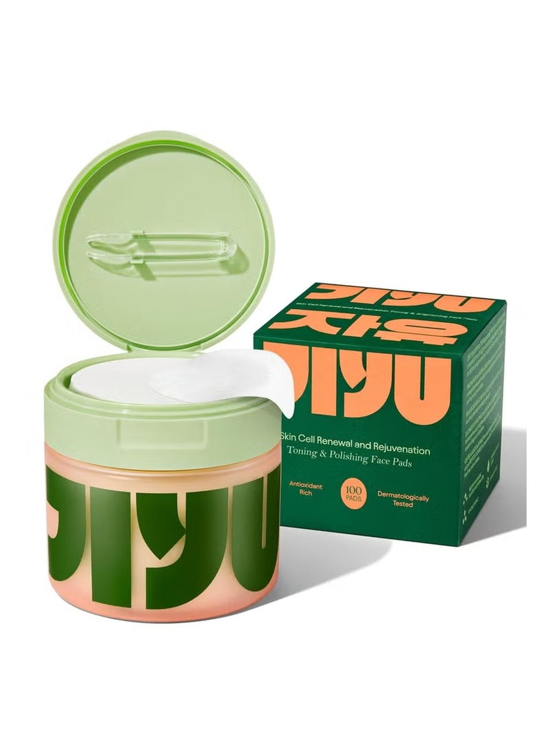 Jiyu Skin Cell Renewal and Rejuvenation Toning & Brightening Face Pads Antioxidante Rich Dermatologically Tested 100 Pads - Image 1