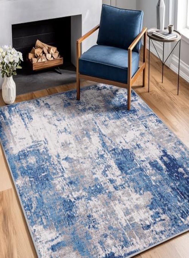 Modern Abstract Pattern Living Room Mat 60x90cm Washable Bedroom Dining Room Non-slip Soft Indoor Home Decorative Carpet (Gray/Blue) - Image 4