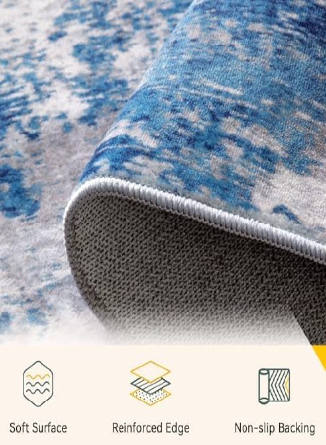 Modern Abstract Pattern Living Room Mat 60x90cm Washable Bedroom Dining Room Non-slip Soft Indoor Home Decorative Carpet (Gray/Blue) - Image 3