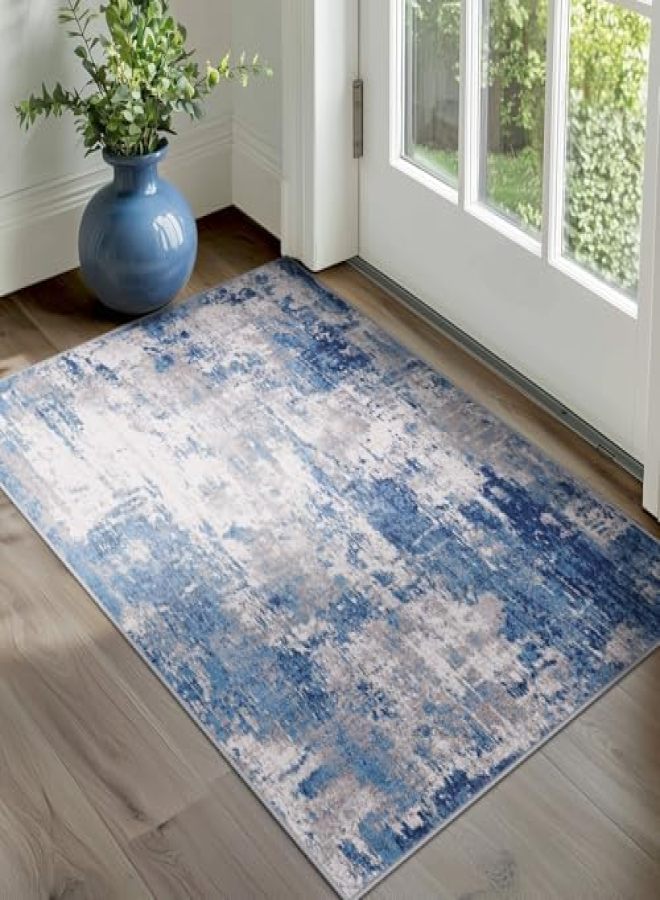 Modern Abstract Pattern Living Room Mat 60x90cm Washable Bedroom Dining Room Non-slip Soft Indoor Home Decorative Carpet (Gray/Blue) - Image 1