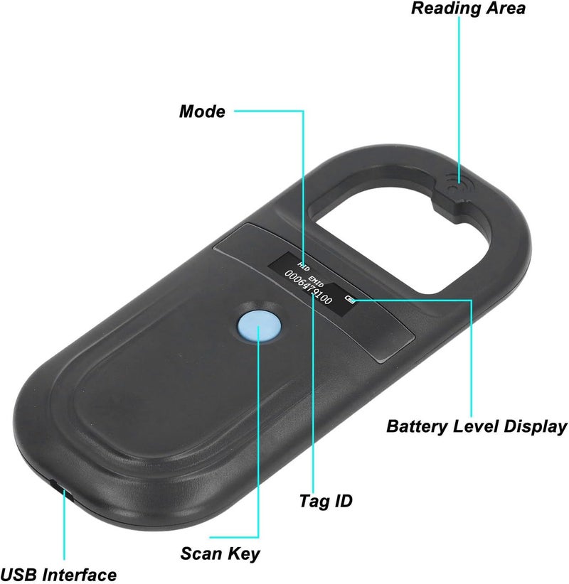 Portable Animal ID Reader and Microchip Scanner Compatible with ISO11784 ISO11785 FDX B and ID64 Standards - 134.2 KHz Frequency with USB C and Bluetooth Connectivity - (White) - Image 5