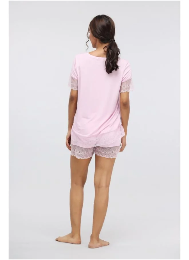 نسيسير Soft Pink Lace Modal Shorts Set