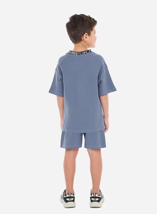 victor and jane Victor And Jane Blue Cotton Short Sleeve T-Shirt and Shorts Set