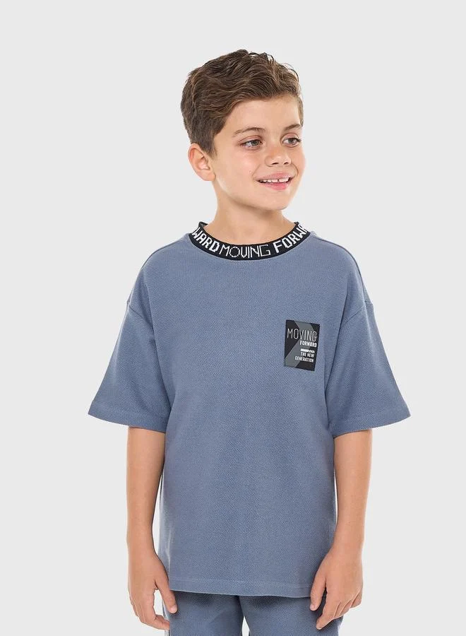 victor and jane Victor And Jane Blue Cotton Short Sleeve T-Shirt and Shorts Set
