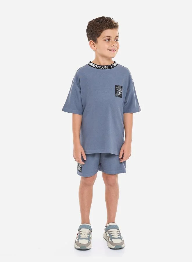 victor and jane Victor And Jane Blue Cotton Short Sleeve T-Shirt and Shorts Set