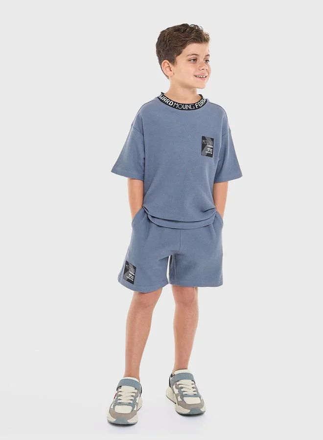 victor and jane Victor And Jane Blue Cotton Short Sleeve T-Shirt and Shorts Set