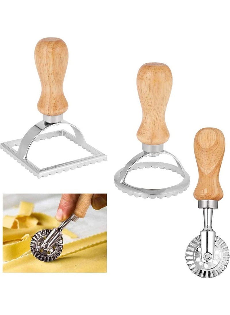 SOLARAE Ravioli Cutter Stamps Set Ravioli Maker Molds Stamps with Roller Wheel Pasta Maker Mold with Wooden Handle and Fluted Edge for Ravioli Pasta Dumplings Cookies Baking - Image 1