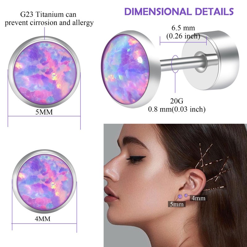 ZDE Titanium Flatback Earrings for Women Opal Fire and Snow Stud Earrings Flat Back Women Earrings Hypoallergenic Cartilage Flatback Earring Tragus Helix Tragus Conch Piercing 5mm - Image 2