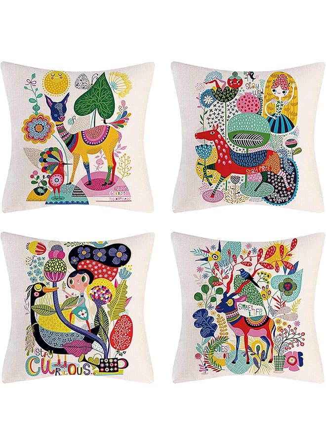 The Bros Colorful Throw Pillow Case, Covers Decorative Set of 4 Linen Boho Cushion Covers 18 x 18 inch for Couch Sofa Car Bed Living Room - Image 1