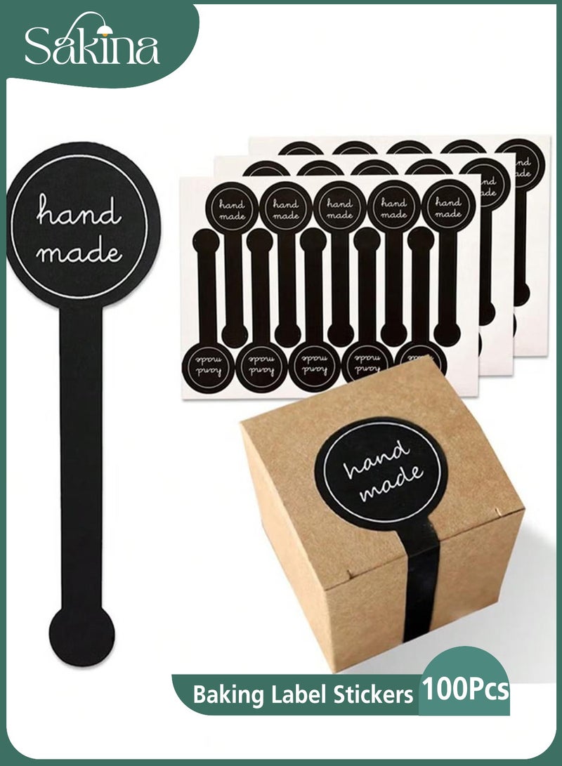 Sakina 100pcs Handmade Food Baking Label Stickers - Long Black Seal Labels for Candy, Bread & Bakery Packaging - Image 1