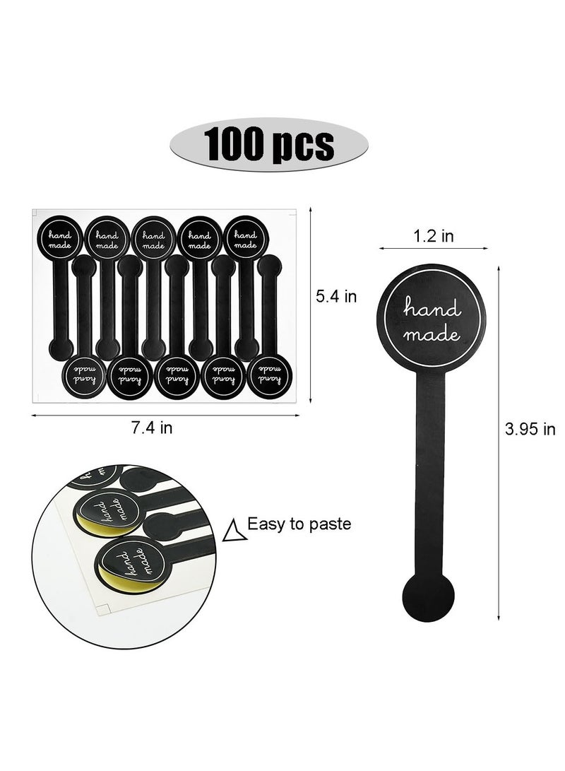 Sakina 100pcs Handmade Food Baking Label Stickers - Long Black Seal Labels for Candy, Bread & Bakery Packaging - Image 5