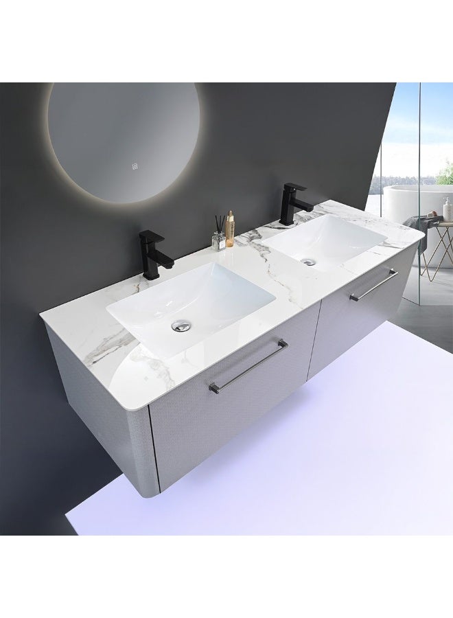 DANUBE HOME Milano Havel Vanity With Mirror & Cabinet (2Pcs/Set) (150X52X42) Cm - Grey Finish| Single Basin Wooden/Pvc Sink Cabinet Compact Storage Cabinet For Modern Bathroom  - Image 3