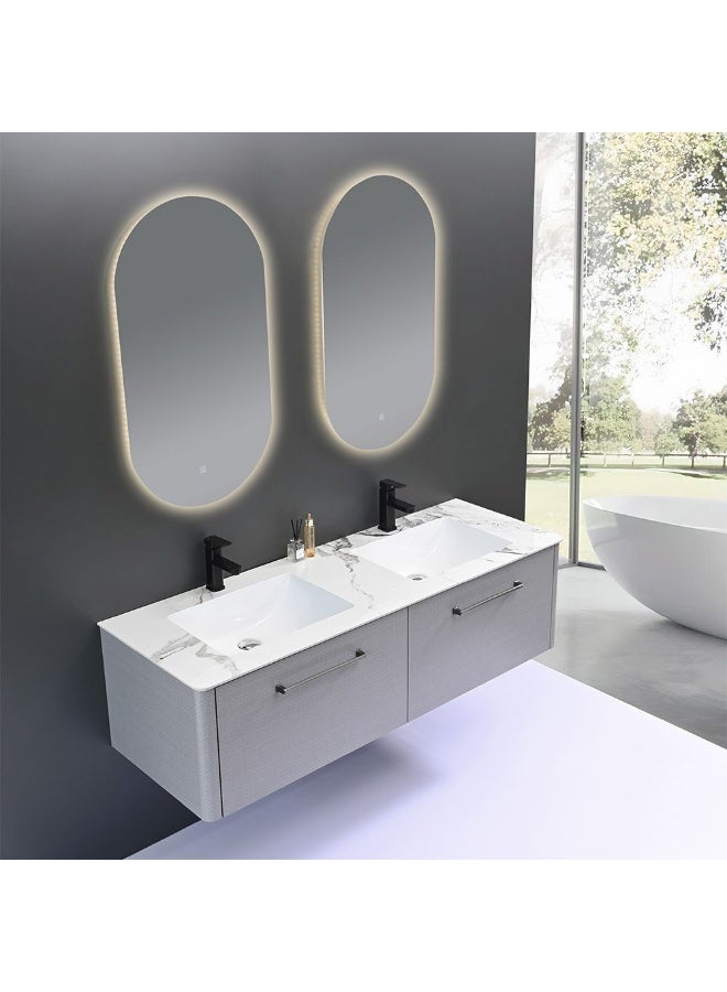 DANUBE HOME Milano Havel Vanity With Mirror & Cabinet (2Pcs/Set) (150X52X42) Cm - Grey Finish| Single Basin Wooden/Pvc Sink Cabinet Compact Storage Cabinet For Modern Bathroom  - Image 2