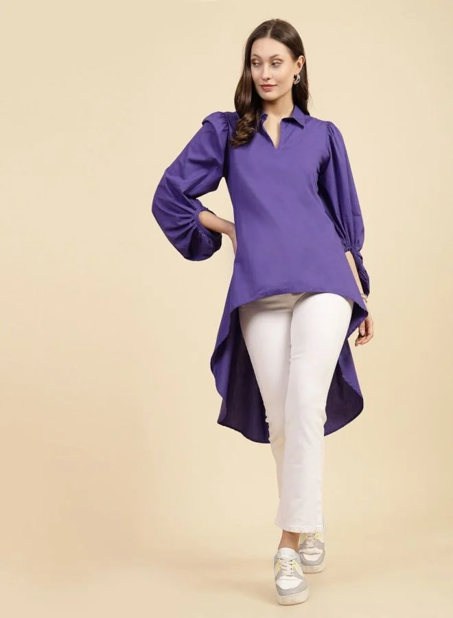 مرفوعة Women Relaxed Fit Solid Crew Neck Long Sleeve Oversized Shirt