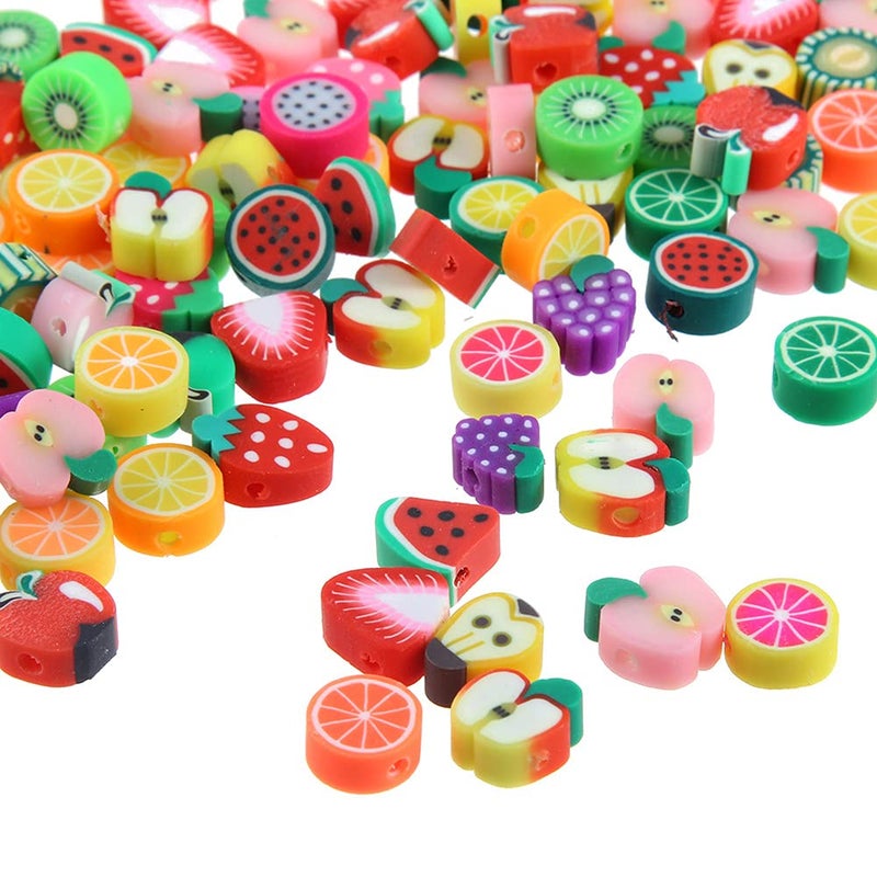 MSCFTFB 200 Pieces Fruit Polymer Clay BeadsCute Bead for Friendship Bracelet KitCraft Spacer Beads for Jewelry Making Earring Making Kit Keychain AccessoriesMulti